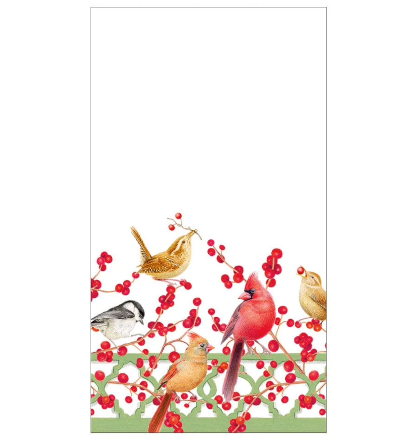 Caspari Winter Birds and Berries Recycled Christmas Guest Towel - 15pk