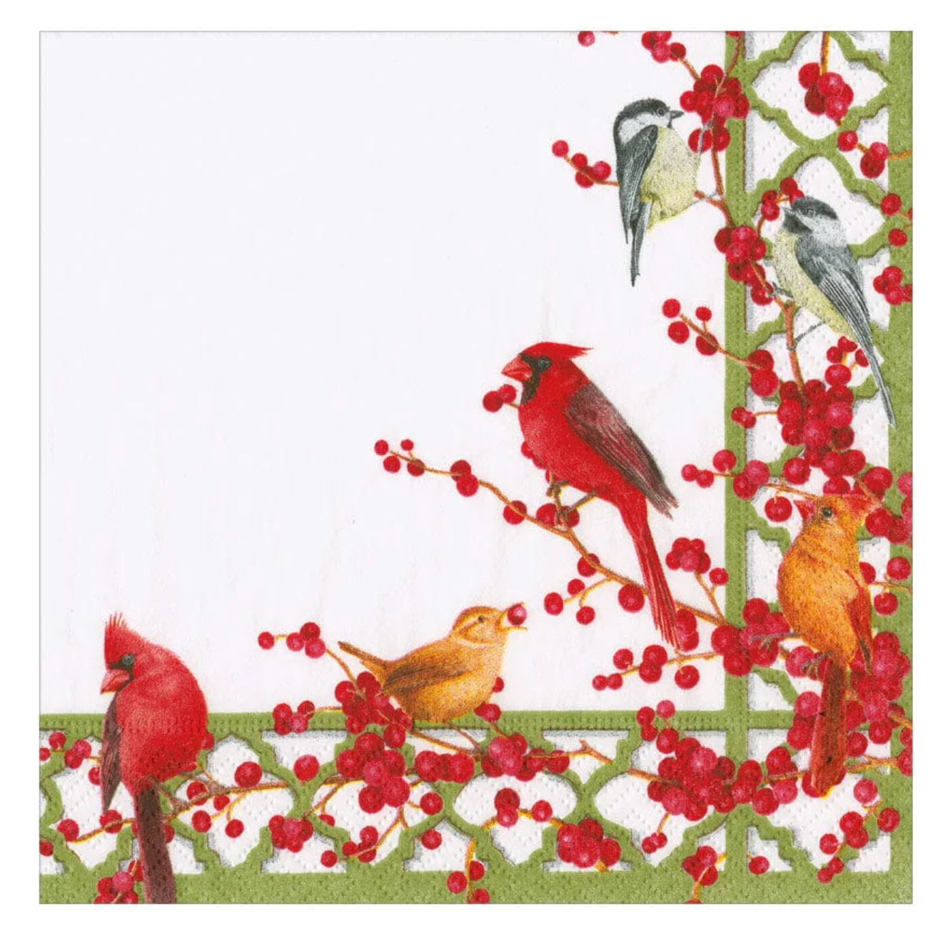 Caspari Winter Birds and Berries Recycled Christmas Luncheon Napkins - 20pk