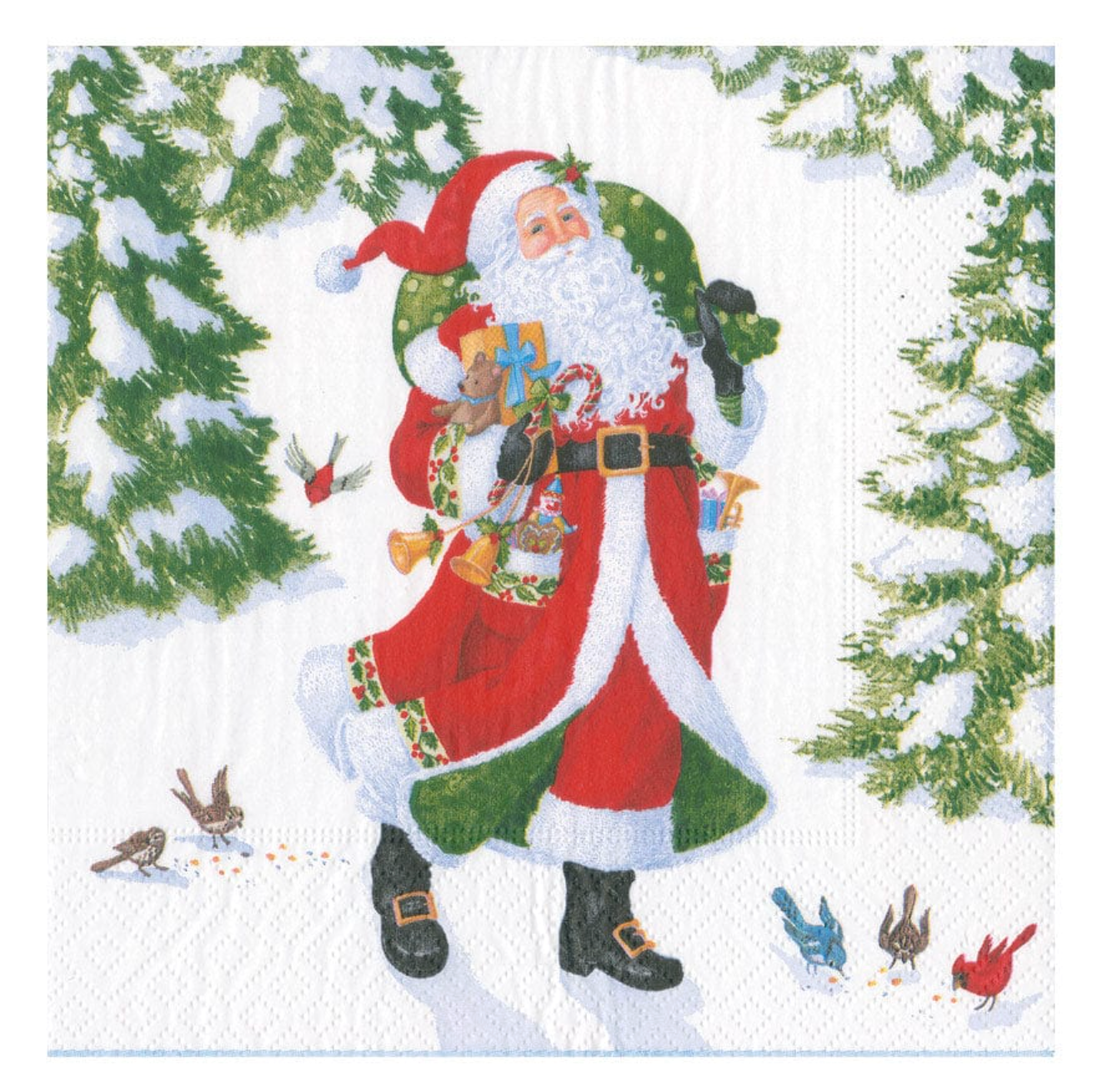 Caspari Woodland Santa Recycled Christmas Luncheon Napkins - 20pk