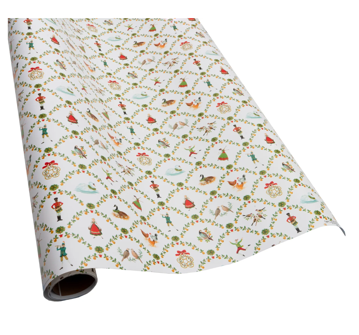 Caspari On The Twelfth Day Gift Wrap Paper - 30" x 8' Roll – Local Delivery Only
