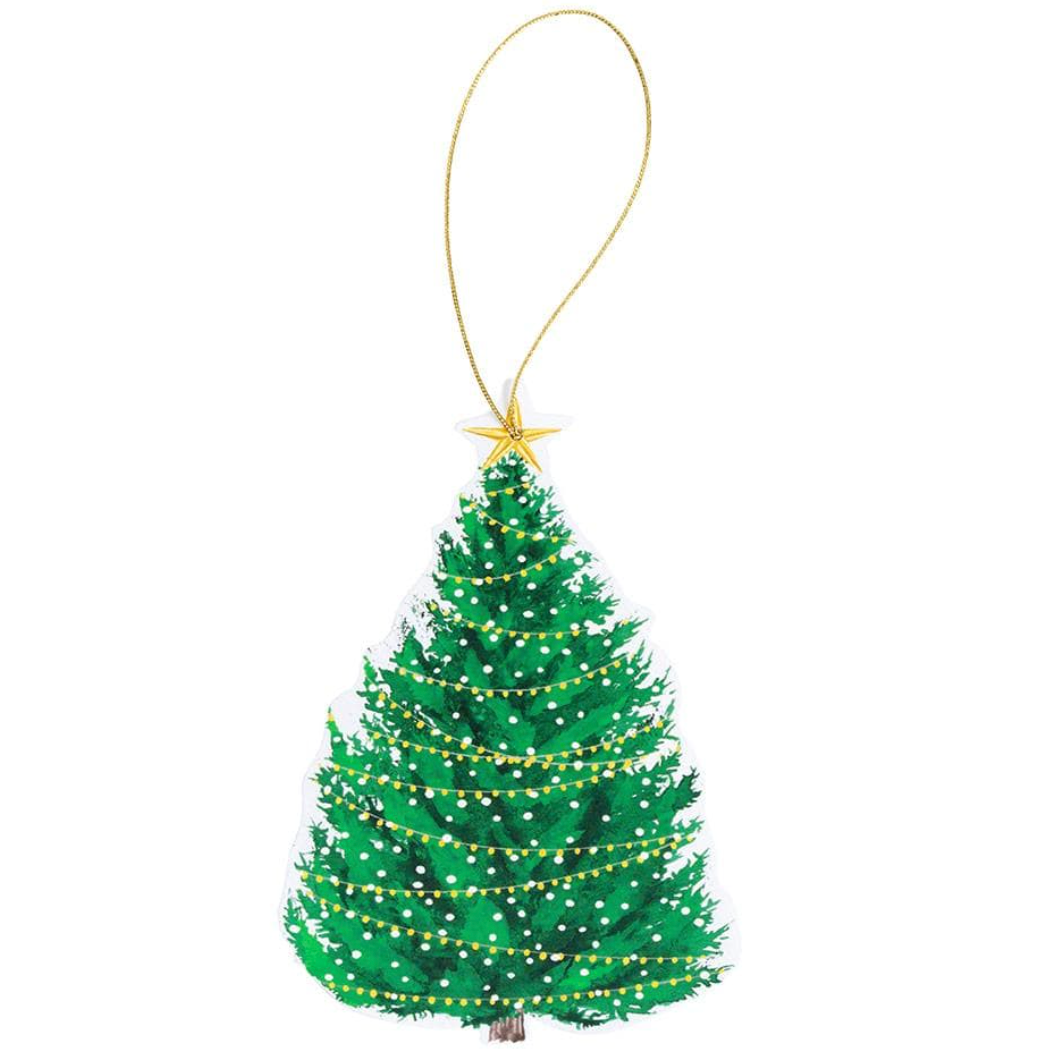 Caspari Christmas Tree With Lights Die-Cut Ornament Gift Tags - 4 Per Package