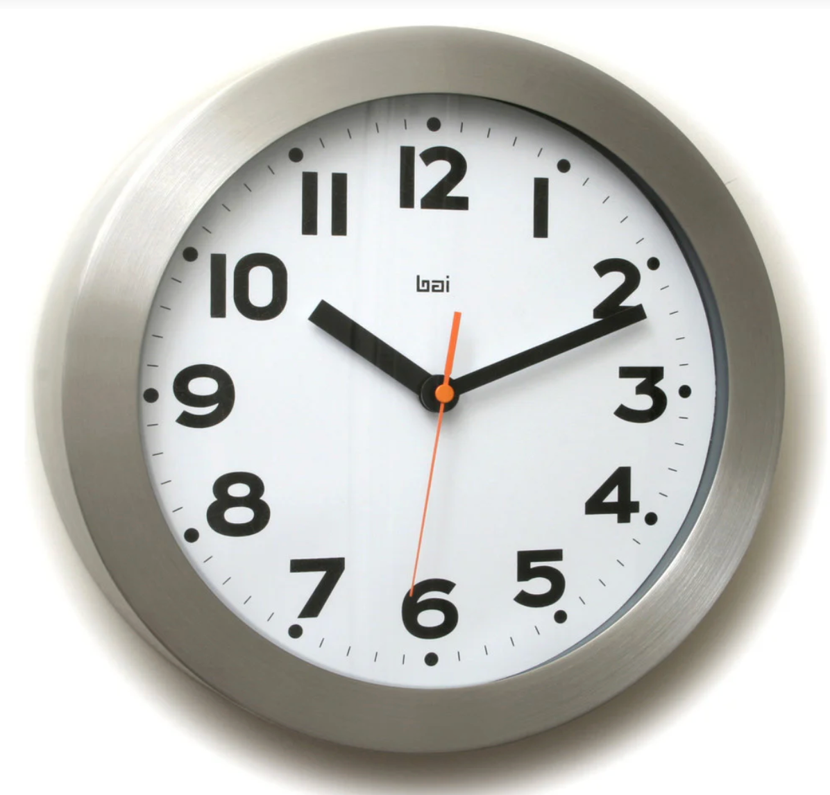 Bai Brushed Aluminum Mega White Wall Clock – 11"