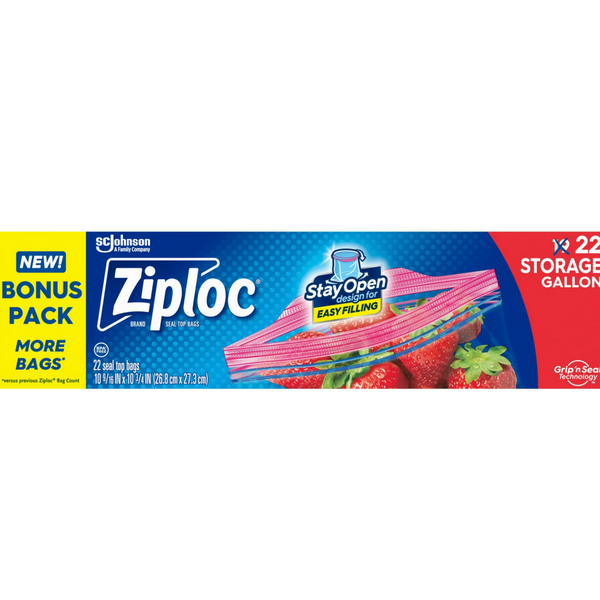 Ziploc Pinch & Seal Storage Bags With Stay Open Design– Gallon