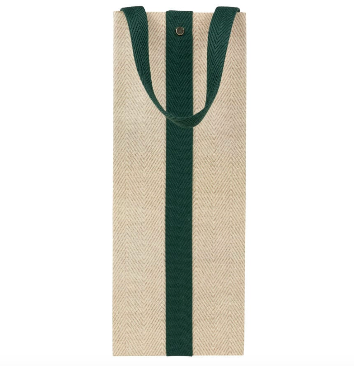 Caspari Jute And Twill Natural/Hunter Bottle Gift Bag