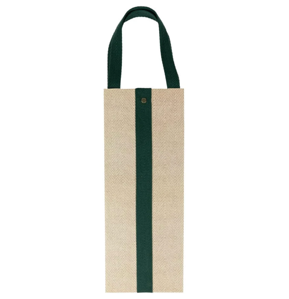 Caspari Jute And Twill Natural/Hunter Bottle Gift Bag
