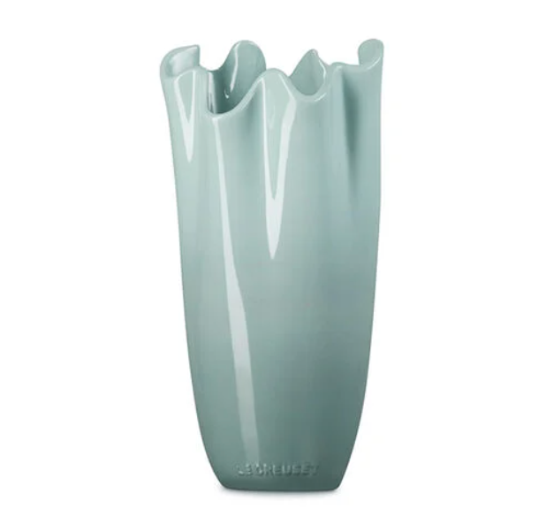Le Creuset Stoneware Iris Collection Ruffle Vase – 12"H – Sea Salt