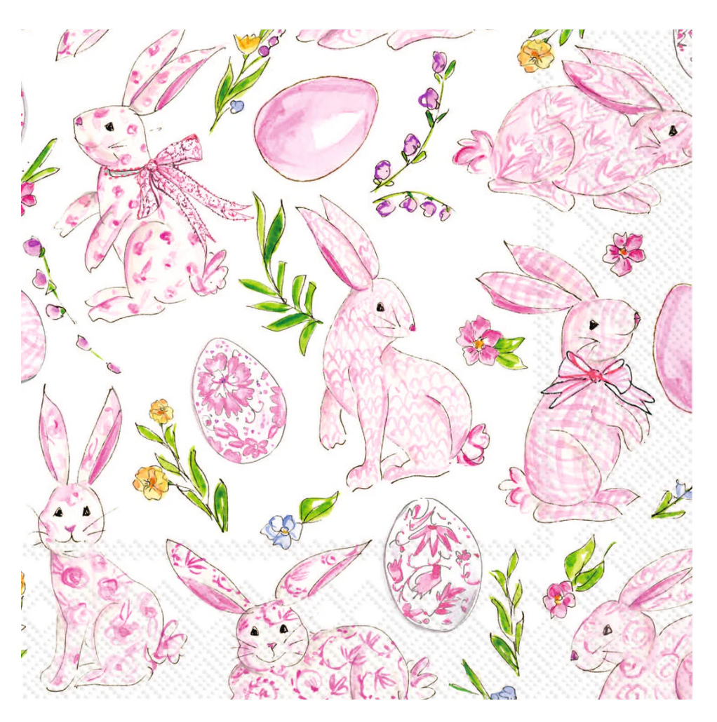 Cocktail Beverage Napkins – Pink Bunny Floral – 20pk
