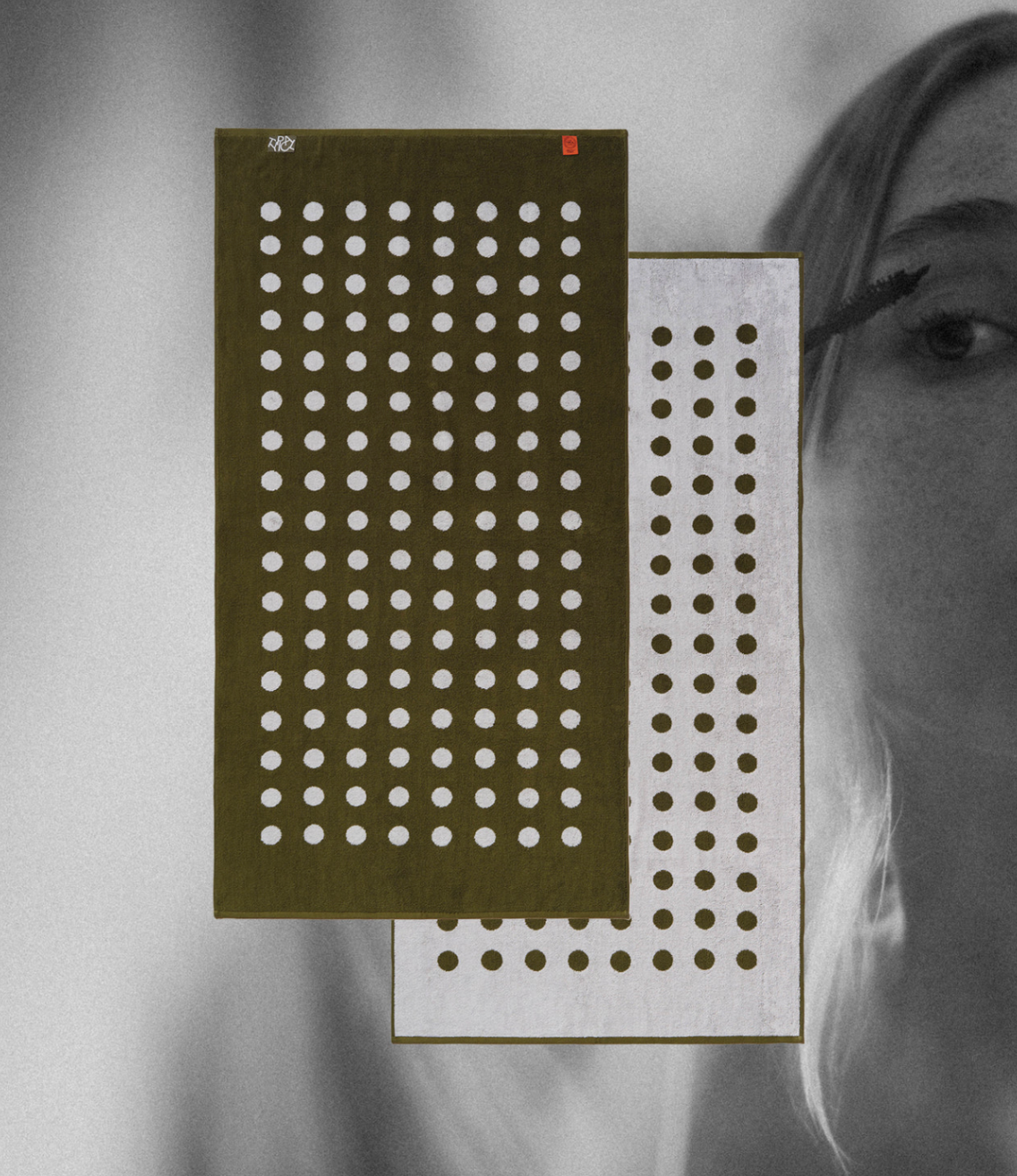 Typical Goods Polka Dot Stretch Towel – Moss Green | Ceramic Clay – 30" x 60"