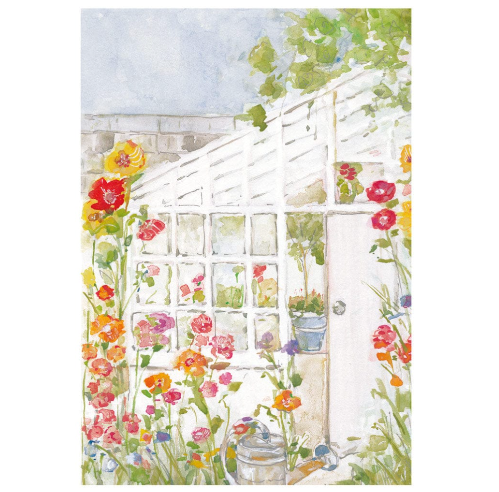 Caspari Mother's Day Card – Greenhouse In Spring  – 1 Card & 1 Envelope