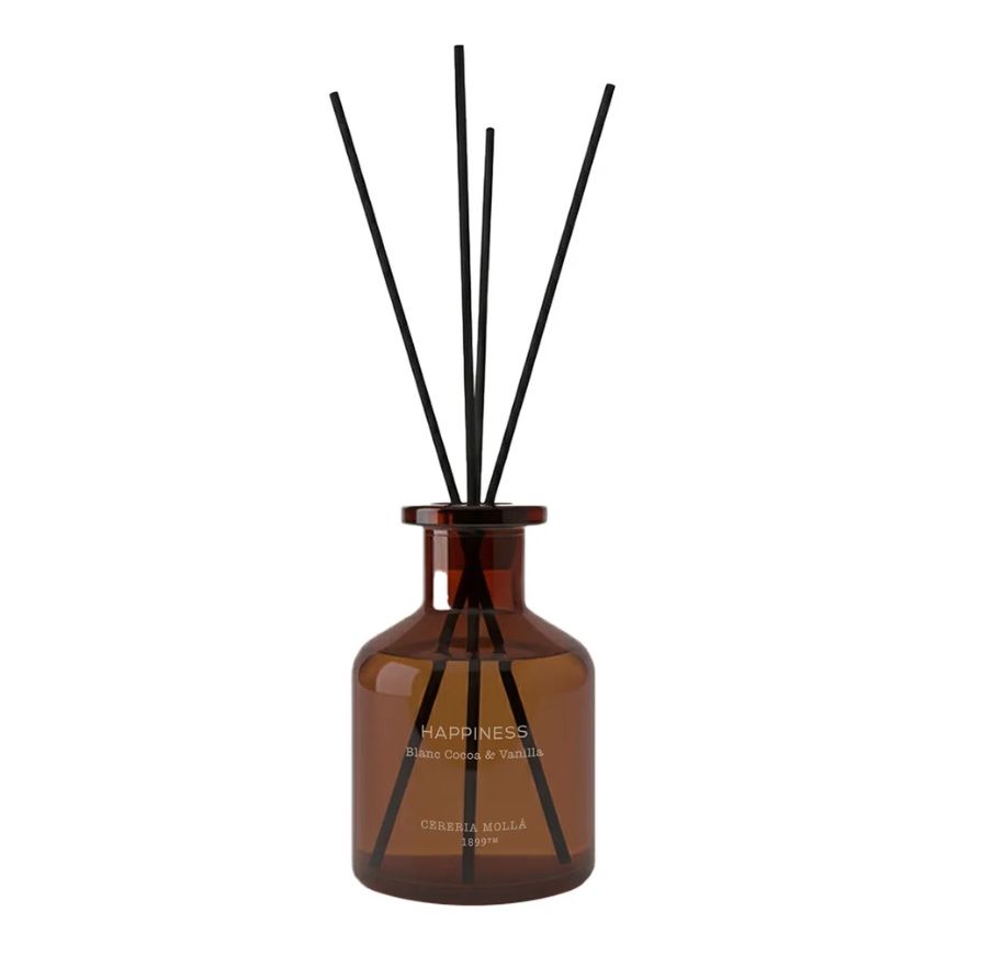 Cereria Molla Well Being Reed Diffuser – Happiness – Blanc Cocoa & Vanilla – 4 oz