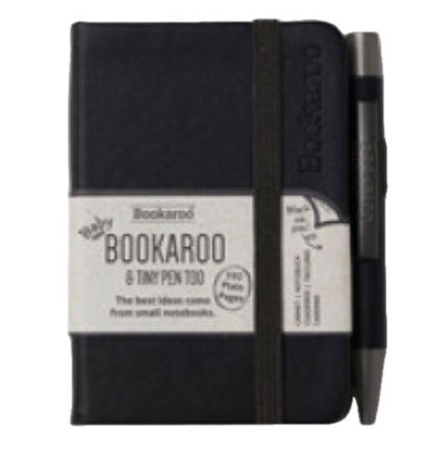 Bookaroo Little Hard Back Travel Notebook –A7- With Pen  – 192 Pages – 3"x4" – Black