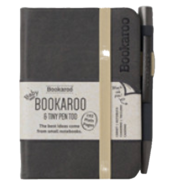 Bookaroo Little Hard Back Travel Notebook –A7- With Pen  – 192 Pages – 3"x4" – Charcoal