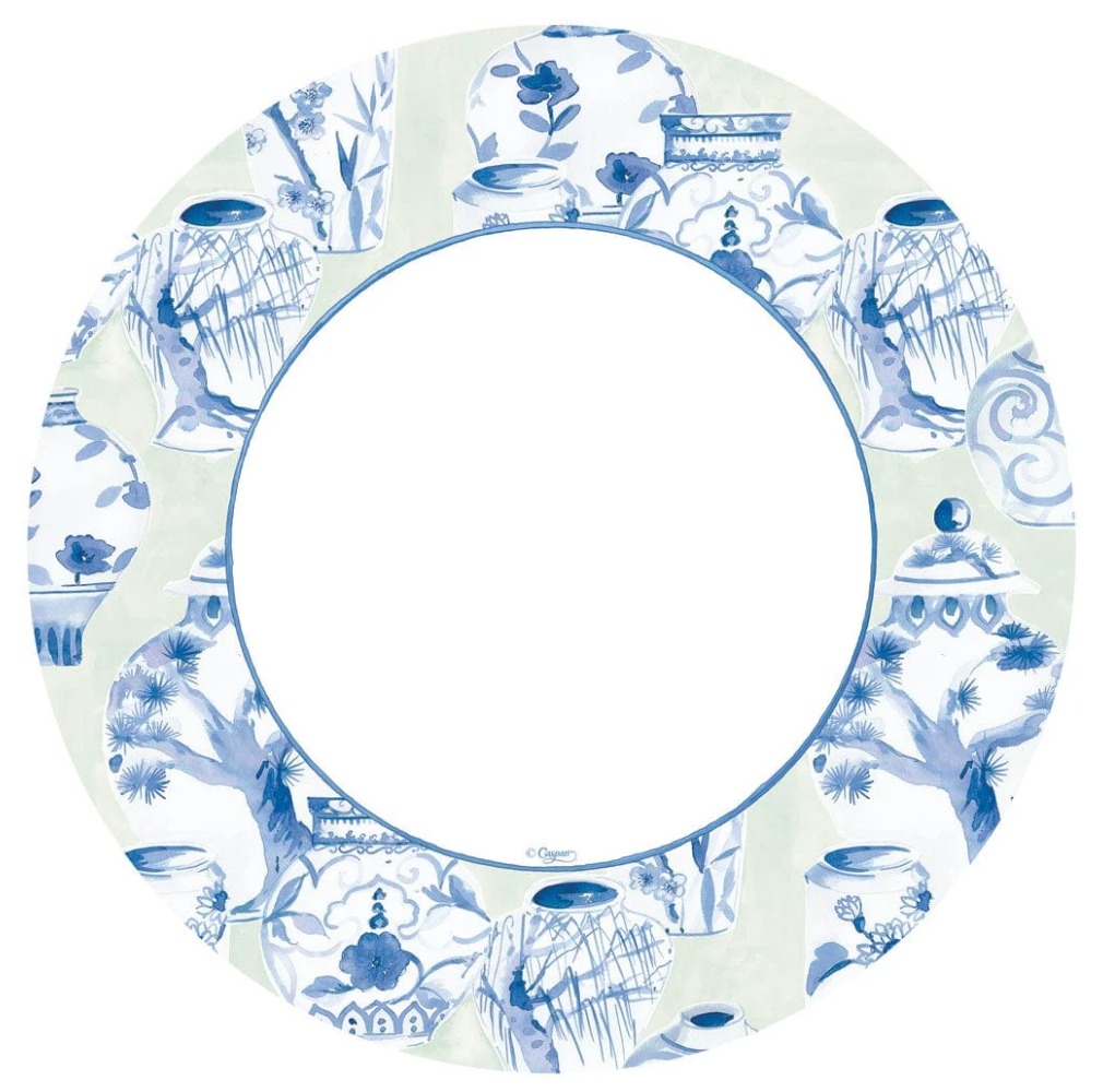 Caspari Round Paper Dinner Plates – Glazed Porcelain Celadon – 8pk