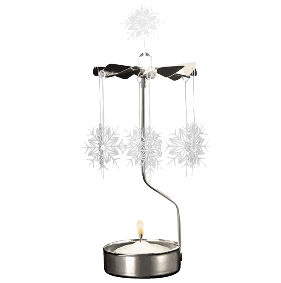 Talla Rotary Tealight Spinning Candle Holder – White Snowflake – 2.8" x 6.5"