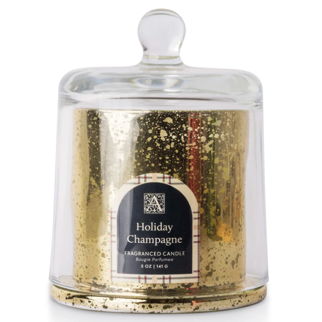 Aromentique Plaid Cloche Glass Candle – 5 oz – Holiday Champagne