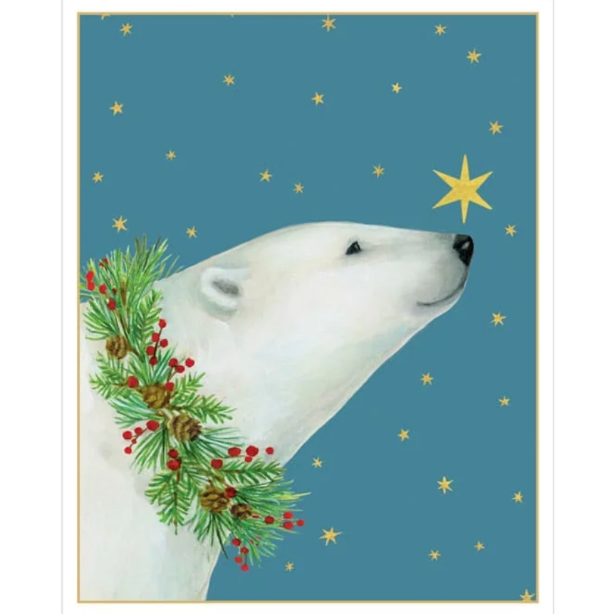 Caspari Polar Bear And Star Petite Boxed Christmas Cards - Box of 15