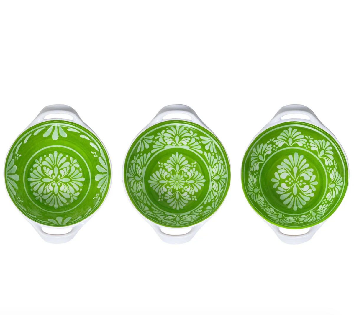 Le Cadeaux Melamine Mini Handled Bowls – Set of 3 – Paloma Green