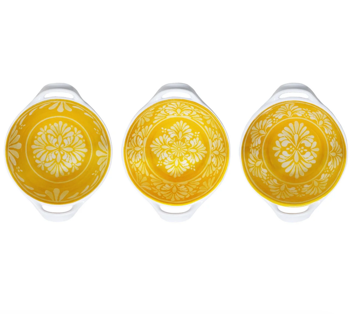 Le Cadeaux Melamine Mini Handled Bowls – Set of 3 – Paloma Yellow