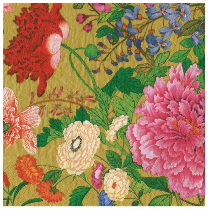 Caspari A Profusion Of Flowers Gold Cocktail Napkin - 20pk