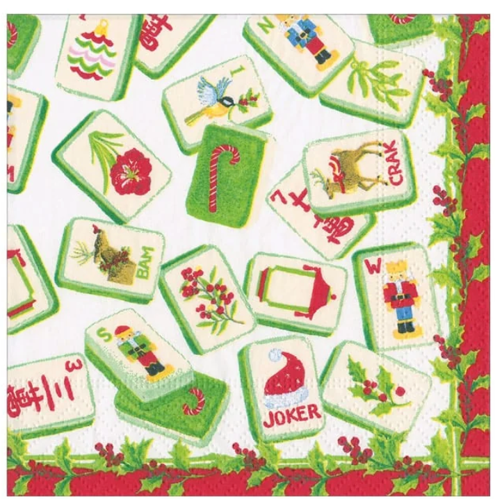 Caspari Christmas Mahjong Cocktail Napkin - 20pk