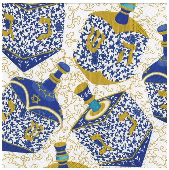 Caspari Patterned Dreidels Cocktail Napkin - 20pk