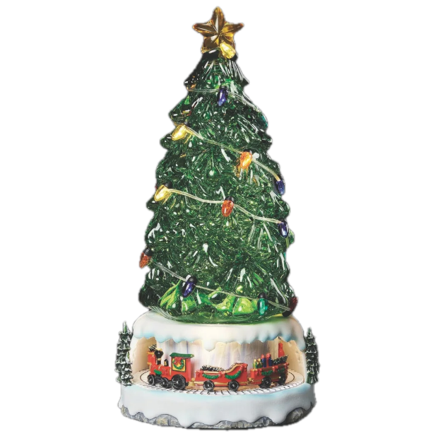 Roman Confetti Lighted Swirl Tree with Train – 13"