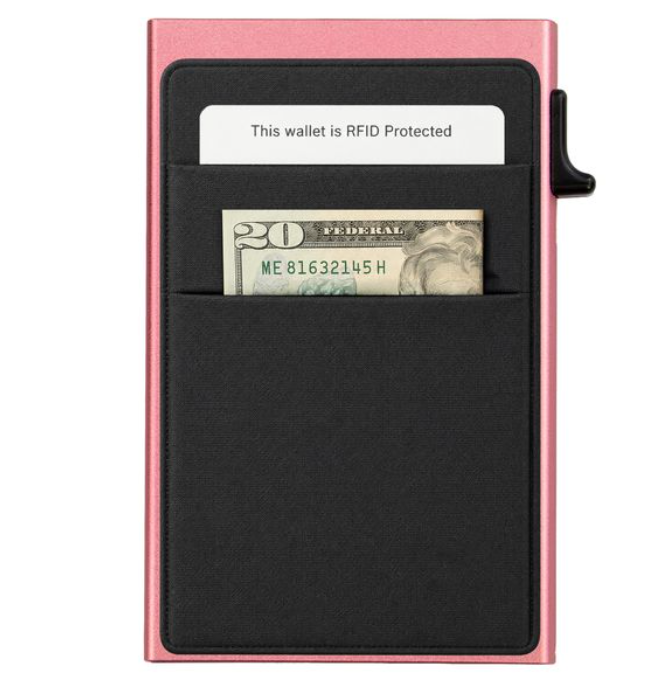 Garzini RFID-Protected MagSafe Metal 6 Card Holder With Removable Pocket – Pink