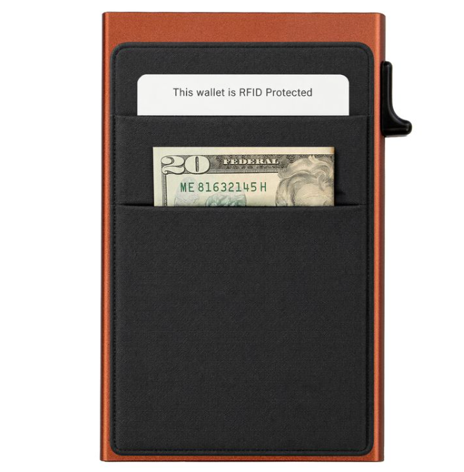 Garzini RFID-Protected MagSafe Metal 6 Card Holder With Removable Pocket – Bronze