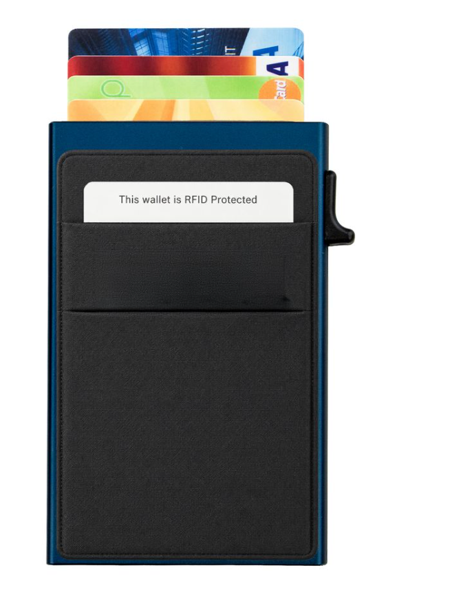 Garzini RFID-Protected MagSafe Metal 6 Card Holder With Removable Pocket – Dark Blue