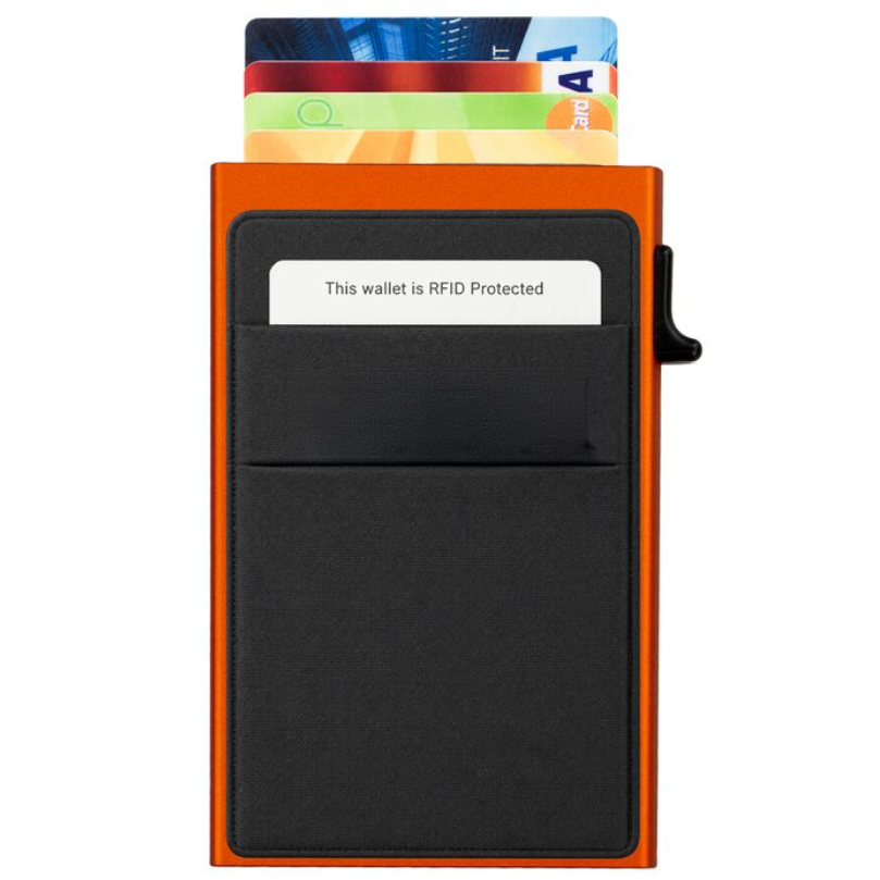 Garzini RFID-Protected MagSafe Metal 6 Card Holder With Removable Pocket – Orange