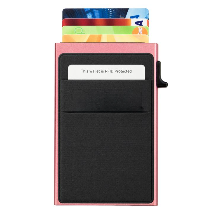 Garzini RFID-Protected MagSafe Metal 6 Card Holder With Removable Pocket – Pink