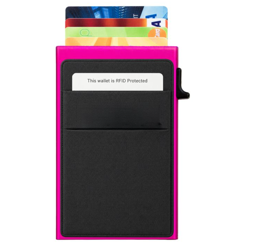 Garzini RFID-Protected MagSafe Metal 6 Card Holder With Removable Pocket – Raspberry