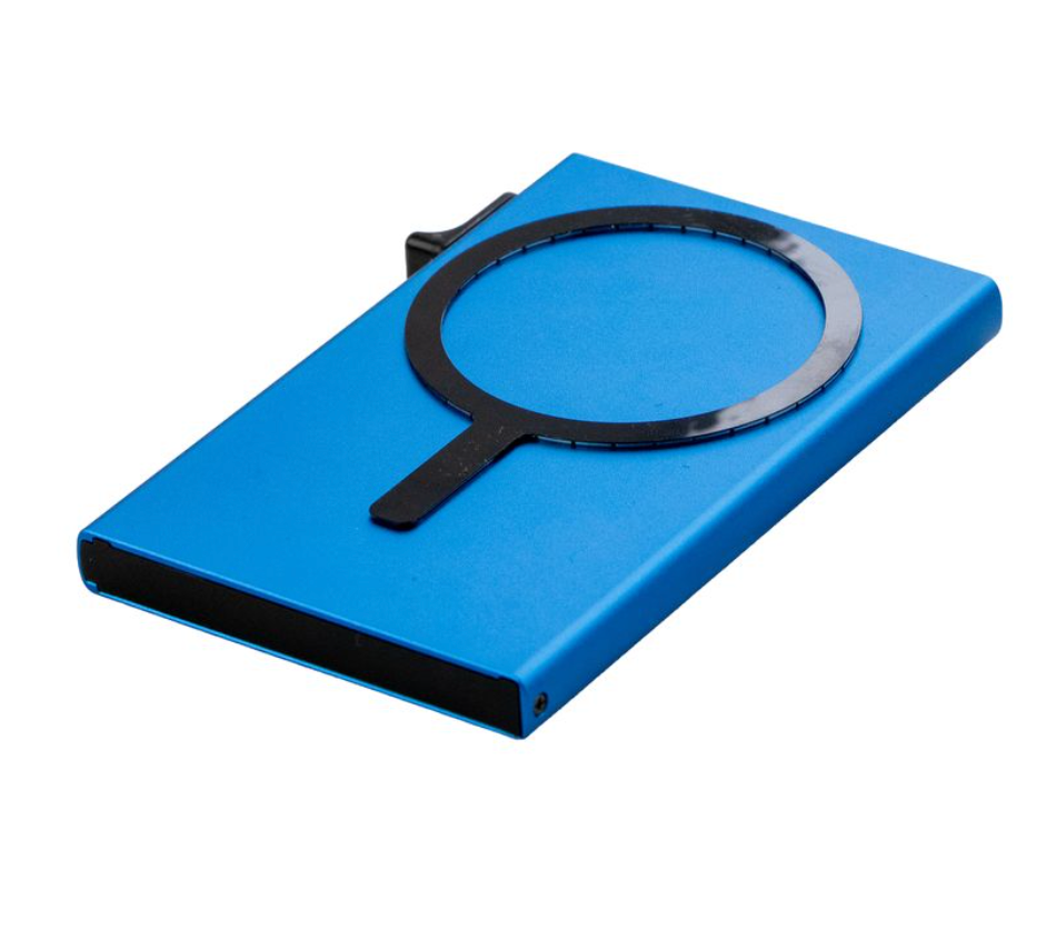 Garzini RFID-Protected MagSafe Metal 6 Card Holder With Removable Pocket – Light Royal Blue
