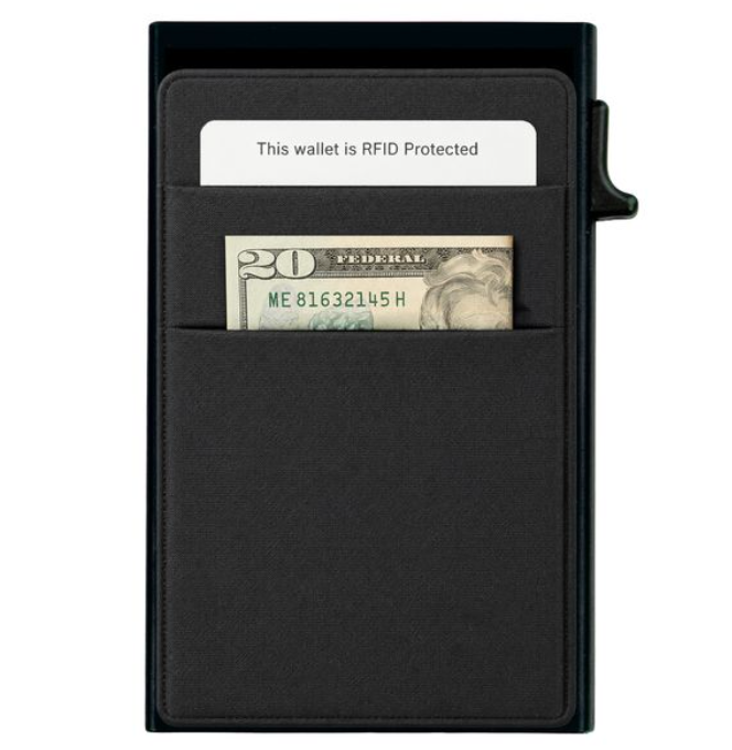 Garzini RFID-Protected MagSafe Metal 6 Card Holder With Removable Pocket – Black