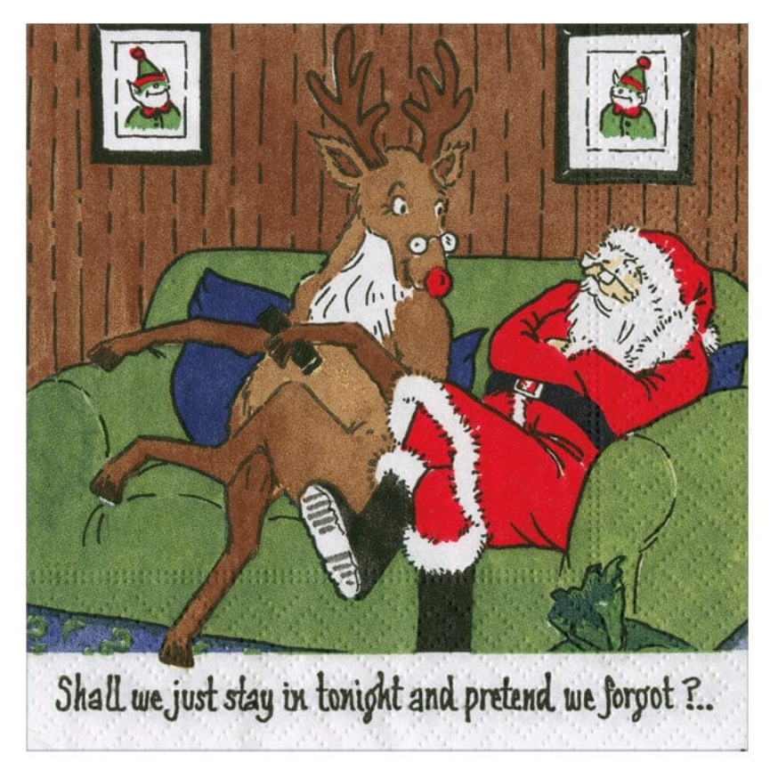 Caspari Santa At Home Christmas Cocktail Napkin - 20pk