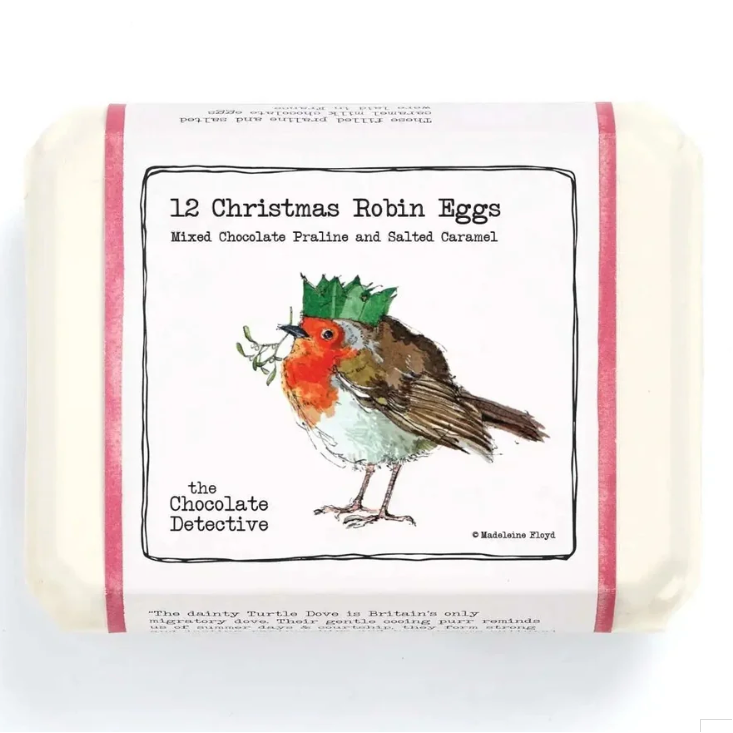 The Chocolate Detective – Praline and Caramel Eggs – Set of 6 – Christmas Robin