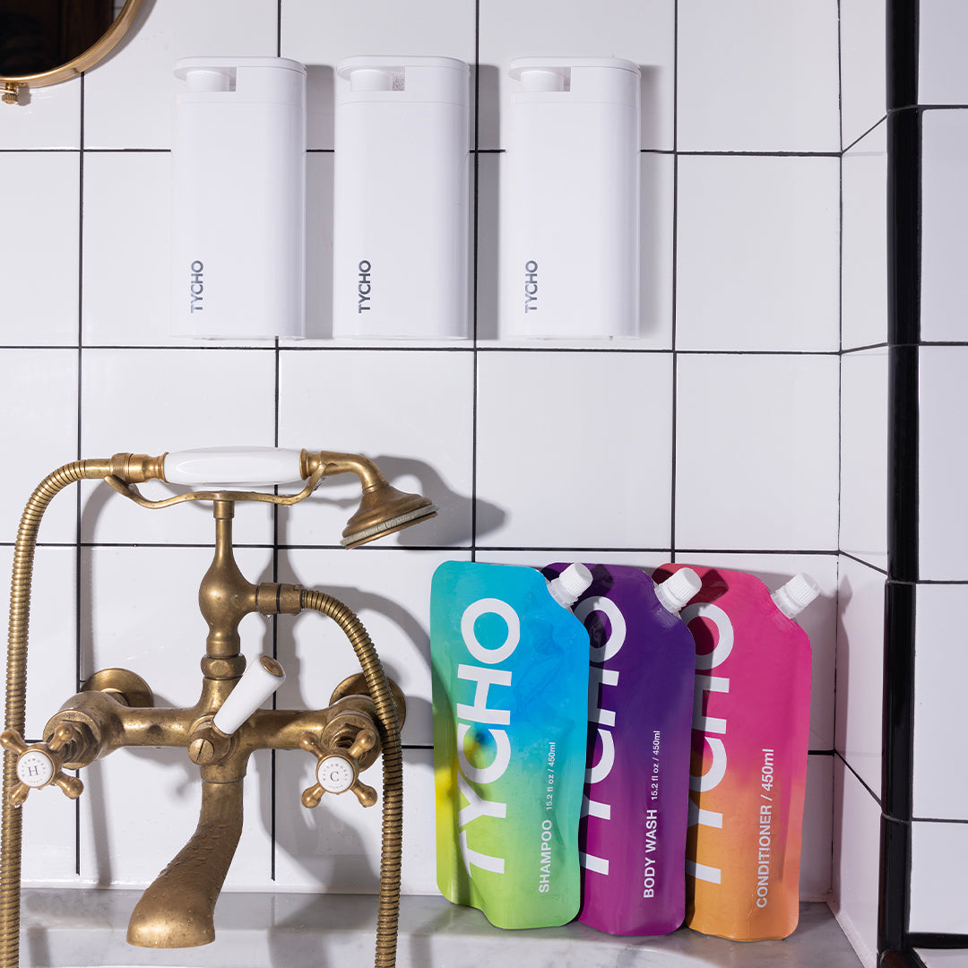 TYCHO 3+3 Set With Three Dispensers Plus Shampoo, Conditioner & Body Wash Refills