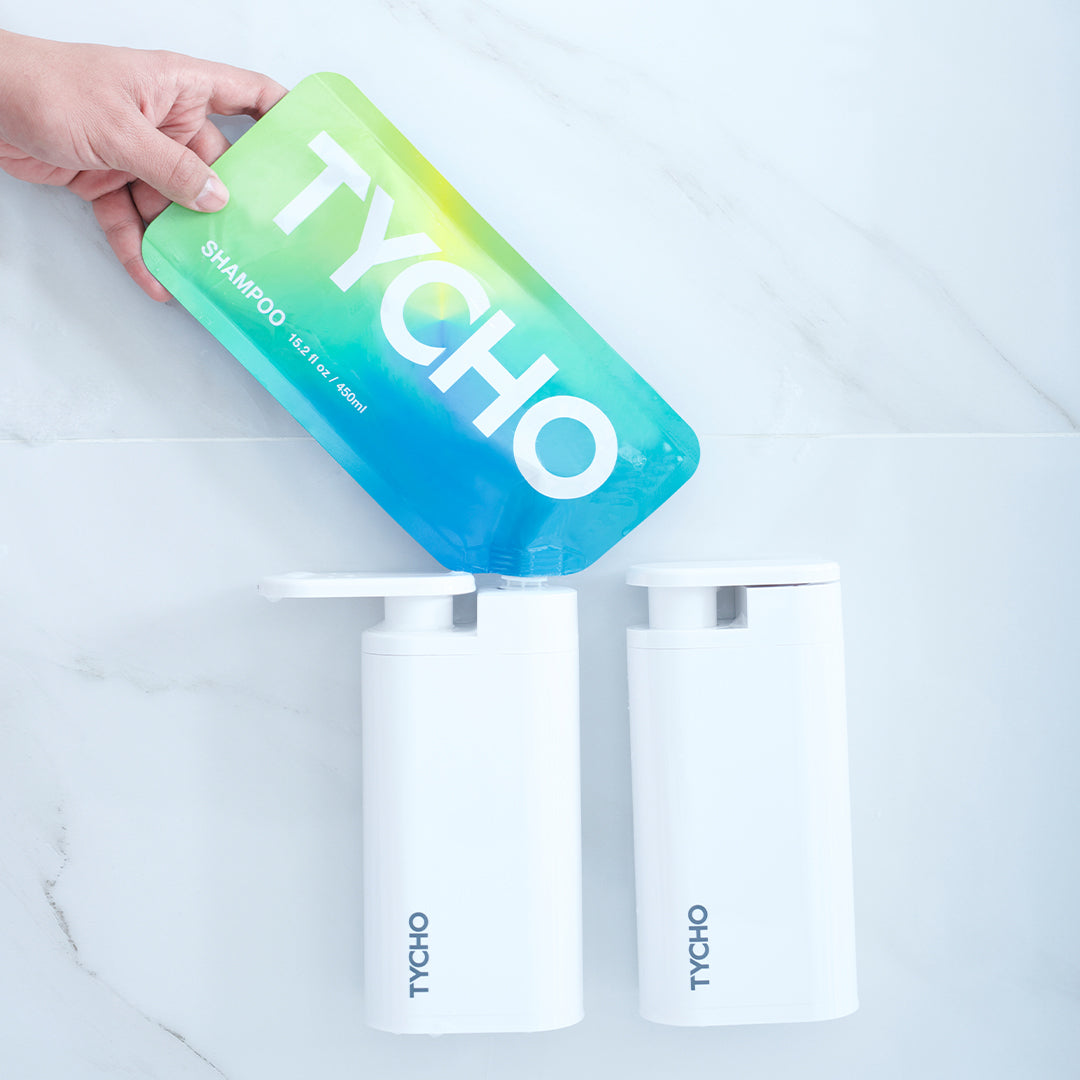 TYCHO 2+2 Set With Two Dispensers Plus Shampoo & Conditioner Refills