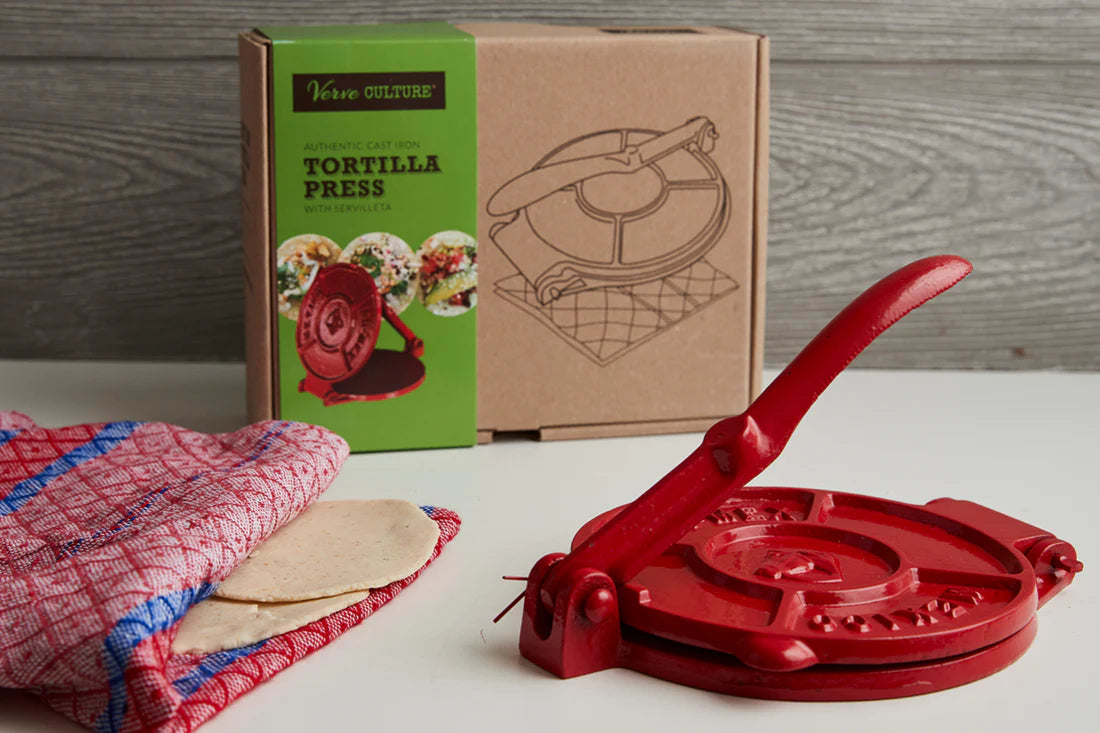 Verve Culture Tortilla Press Kit - Red Cast Iron with Servilleta