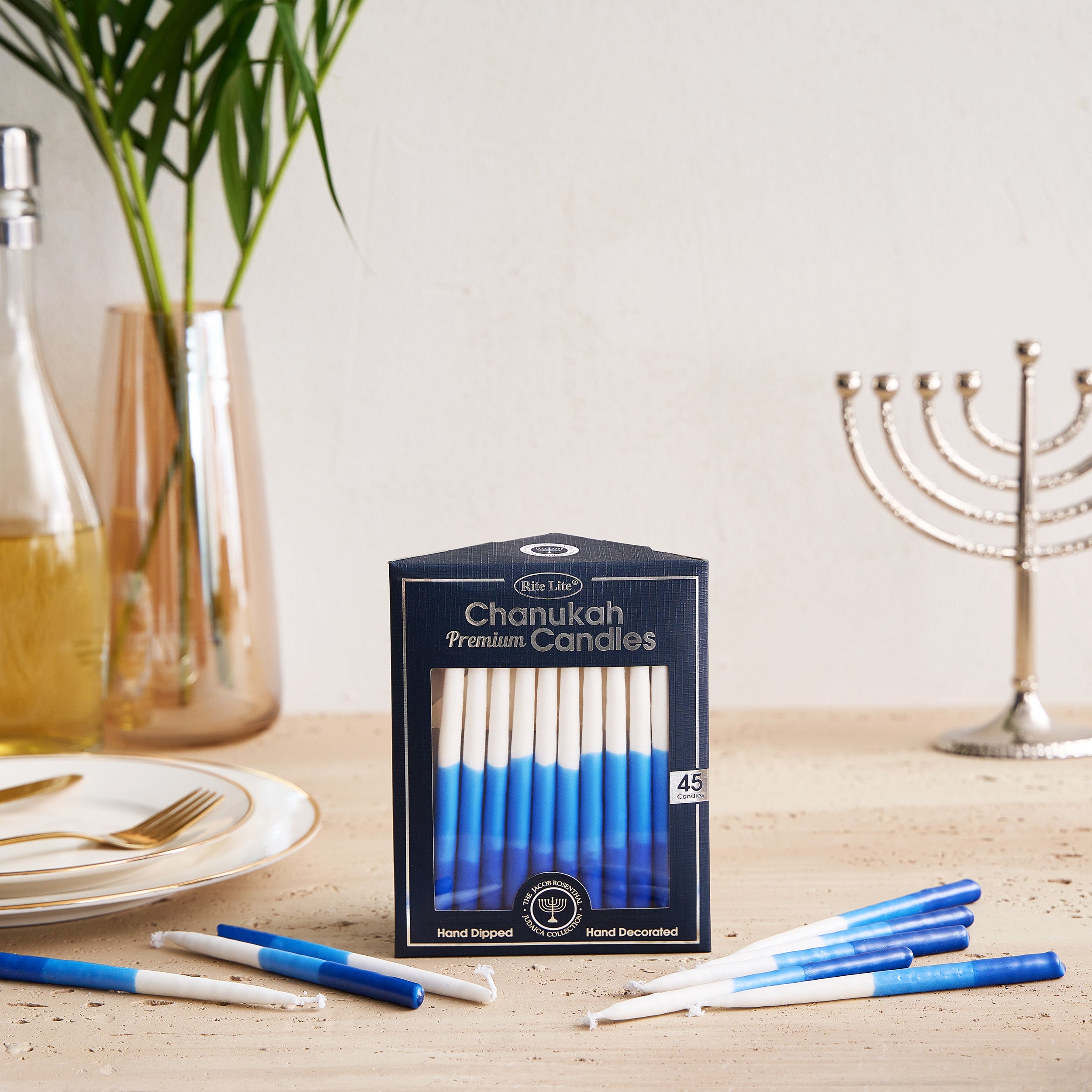 Premium Hanukkah Candles – Blue, Light Blue & White – 45 Candles