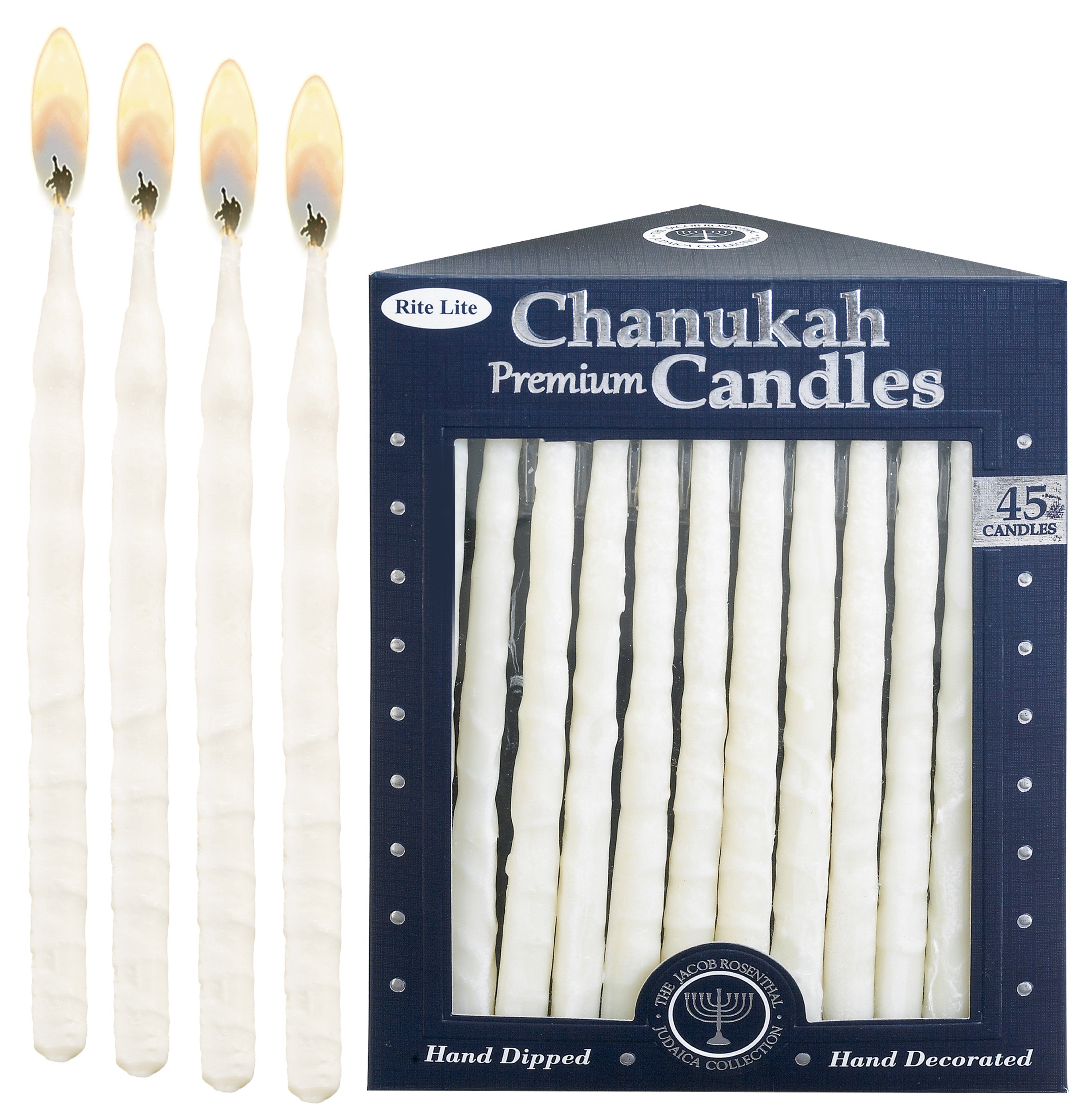 Premium Hanukkah Candles – Frosted White on White – 45 Candles