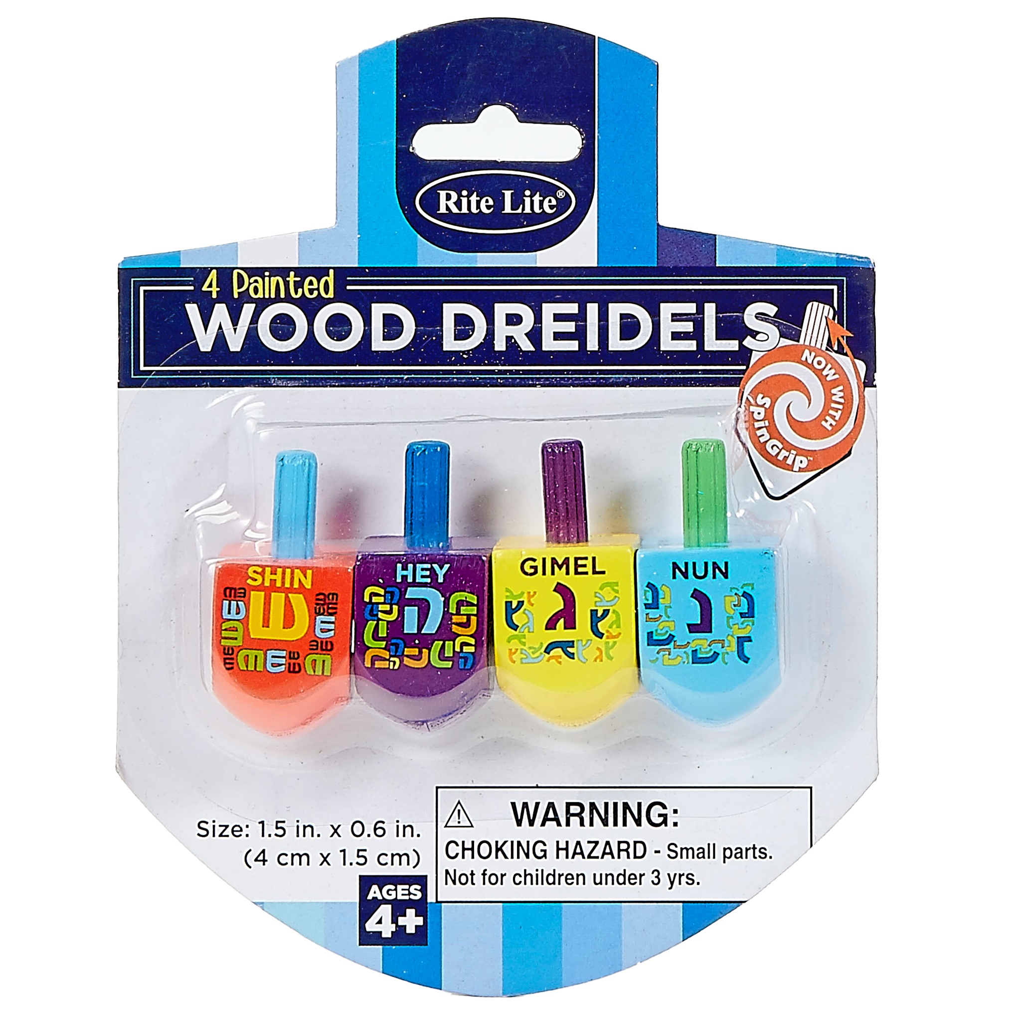 "The Dreidel Game" - 4 Small Painted Wood Dreidels