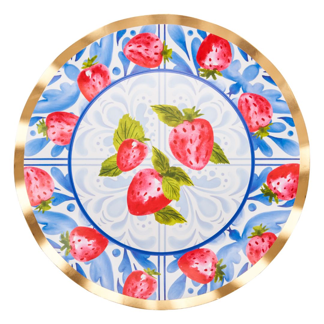 Sophistiplate Wavy Paper Dinner Plates – 8pk – Bleu Strawberries