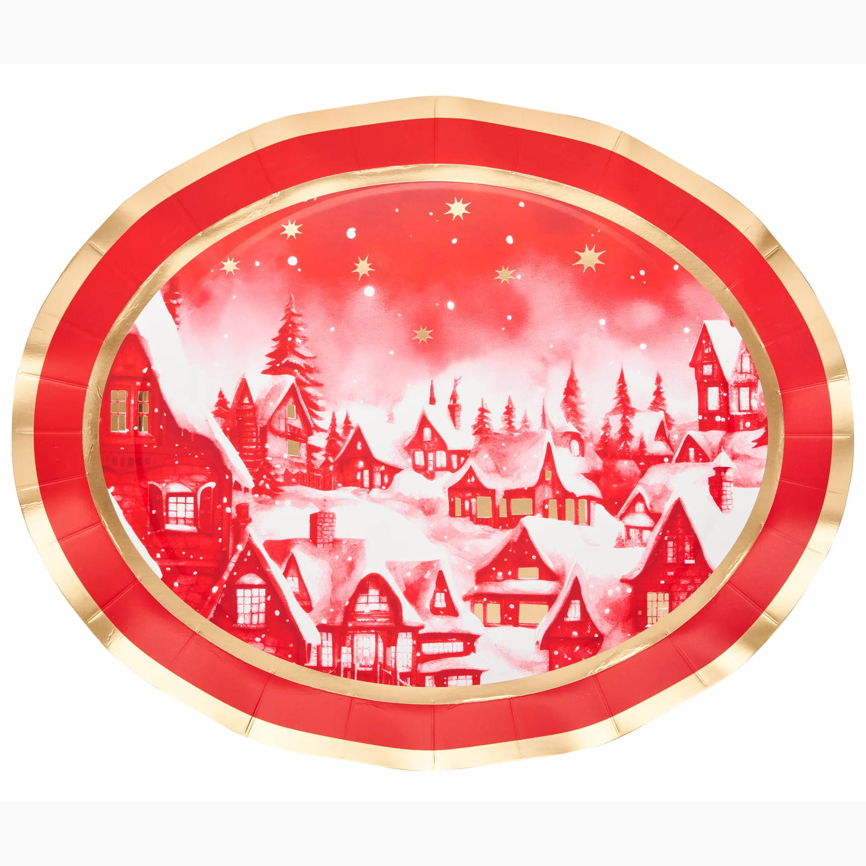 Sophistiplate Wavy Paper Platter Plates – Christmas Village – 8pk