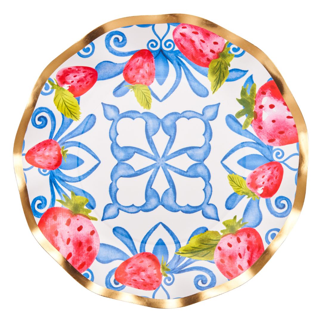 Sophistiplate Wavy Paper Salad & Dessert Plates – 8pk – Bleu Strawberries