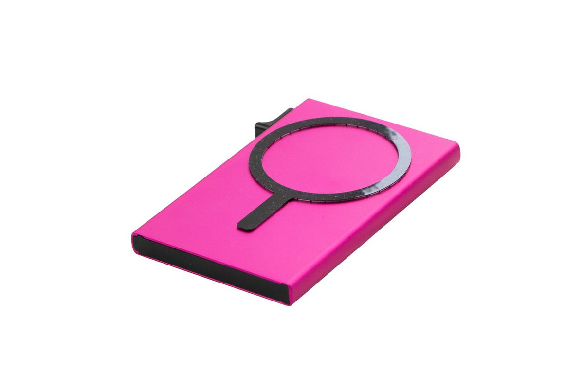 Garzini RFID-Protected MagSafe Metal 6 Card Holder With Removable Pocket – Raspberry