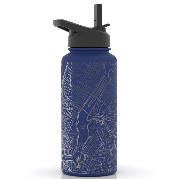 Well Told Hometown Map – Thermal Insulated Water Bottle – 32oz – Midnight Blue