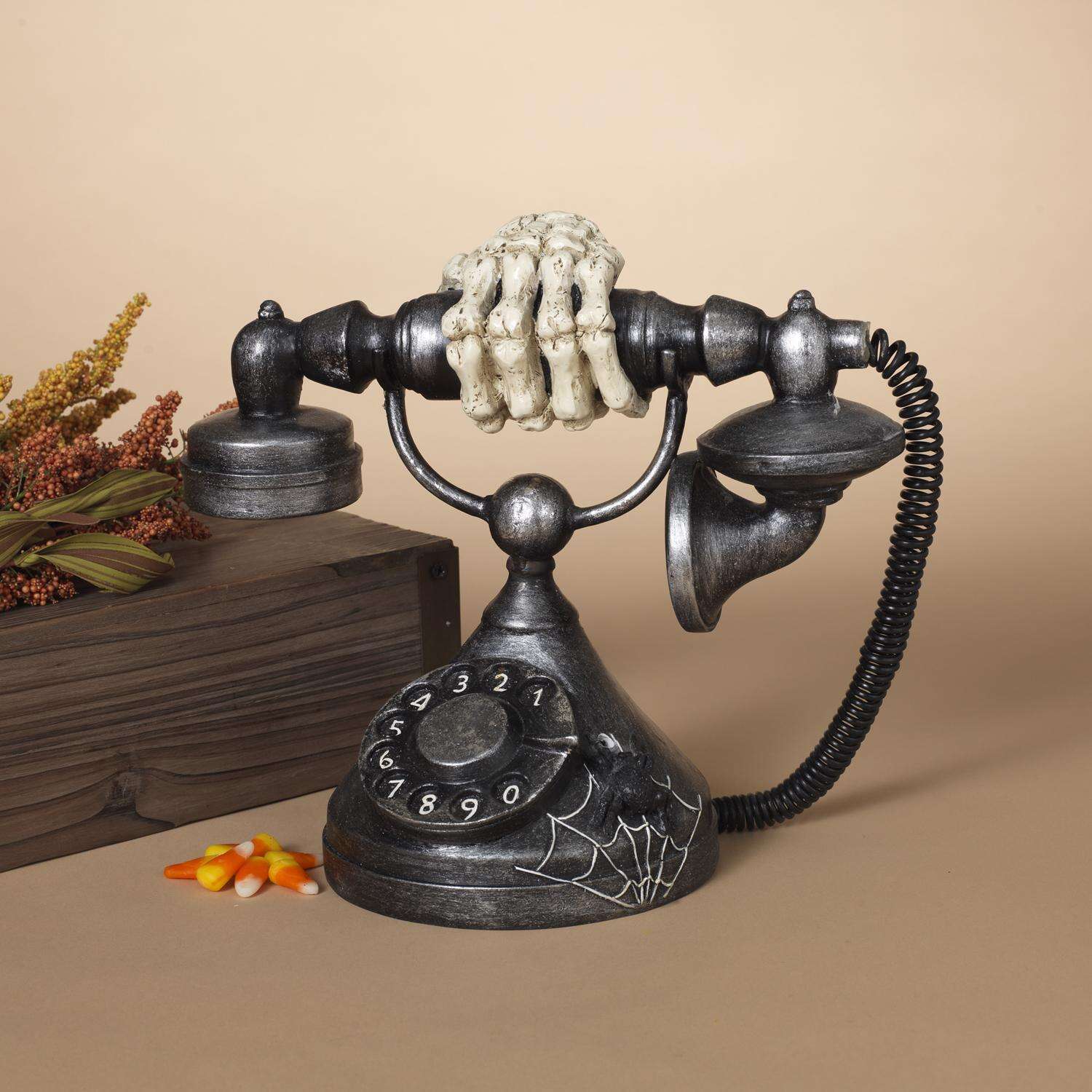 Spooky Halloween Vintage Resin Rotary Phone With Motion Sensor Haunting Classic Ring