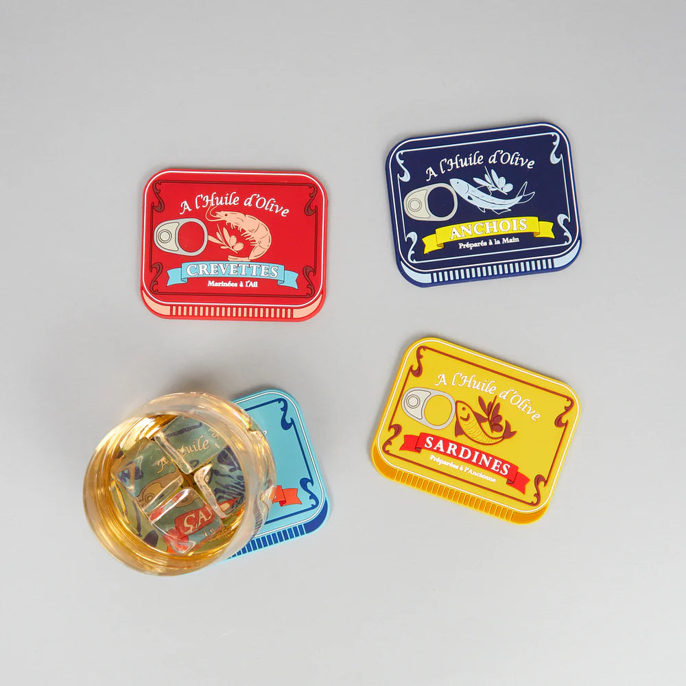 Retro Seafood Tin-Inspired Coasters – Set of 4