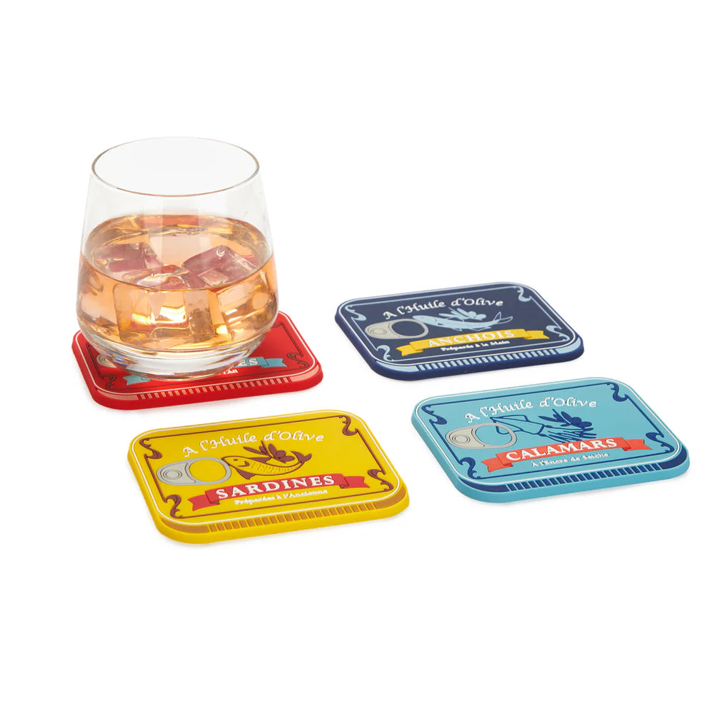 Retro Seafood Tin-Inspired Coasters – Set of 4